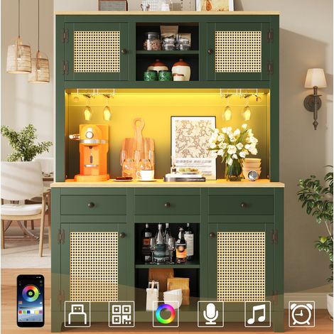 Hohes Sideboard 120 x 40 x 180 cm mit PE-Rattantüren, Kippschutz, Grün HAVRYA (1/5)