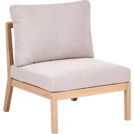 Sillón modular 1 plaza sin reposabrazos de madera de acacia asiento acolchado y cojín mobiliario de exterior marrón claro y beige Rivello (1/5)