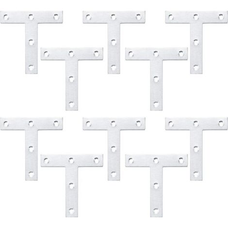 Supports en Forme de T, Plaque de Réparation Plate, Supports d'angle en Acier Inox, Plaques de Fixation Plates Droites pour Réparation de Fixation des Meubles de Jonction (10 Pièces, 80x80x1,5 mm) (1/5)