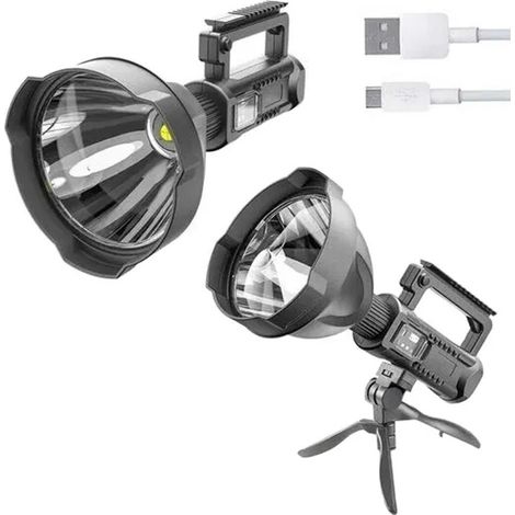 TRADE SHOP - Torcia A Led Portatile Fo-120 Ricaricabile Usb Con Treppiede Pieghevole Funzione Powerbank -