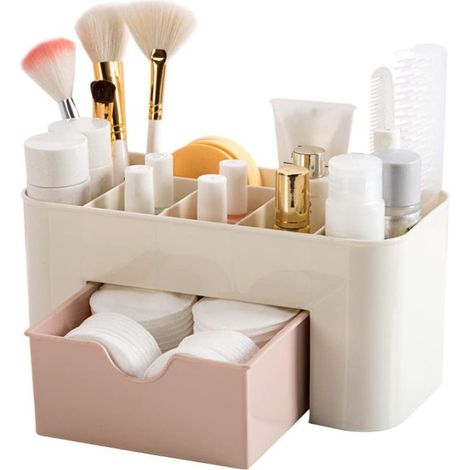 Coffret de Rangement Maquillage Bureau, Boîte de Rangement Type Tiroir avec Support, Organisateur pour Pinceaux Stylos Bijoux, Économiseur d'Espace (Rose) (1/5)