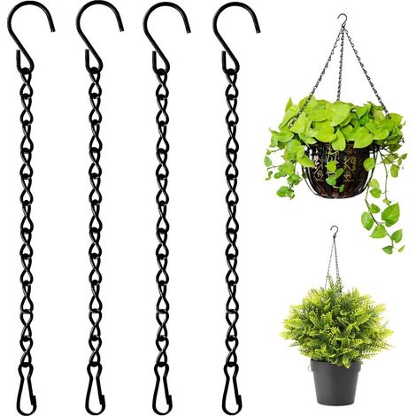 Set of 4 Steel Chains with Replaceable Hook and Carabiner, Hanging Screw Hooks for Bird Feeder for Wild Birds, Flower Nesting Box, Lantern with Handle (1/5)