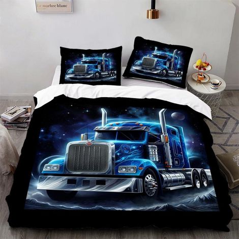 Bettwäsche 135x200cm 3D LKW Motiv 3-teilig Mikrofaser mit Reißverschluss