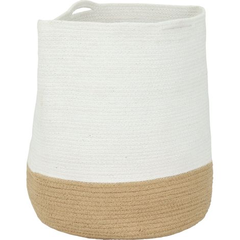 EGLO LIVING Korb mit Henkel Toyama, runder Aufbewahrungskorb für Decken, Deko Flechtkorb aus Baumwolle in Weiß und Braun, Tragekorb geflochten, 35x40 cm (1/3)