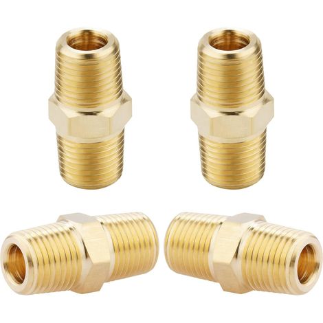 Raccords hexagonaux mâles 1/8 NPT x 1/8 NPT en laiton massif, raccords adaptateurs pour tuyaux en laiton massif, connecteurs à embouts égaux, 4 pièces (1/5)