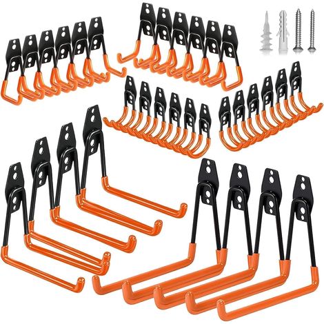 Kit 32 Crochets Rangement Garage Porte Outils Mural Robuste, Noir (1/5)