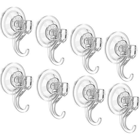 Crochet Ventouses Murale Transparents d’Aspiration, Charge de 3KG, en Plastique Porte Serviette Cintre Entrée Ustensile de Cuisine de Salle de Bain(8 Pack)