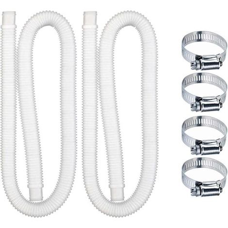 Lot de 2 tuyaux de piscine - Diamètre : 32 mm - Blanc - Tuyau de pompe avec 4 colliers de serrage en métal - Pour piscines hor[739] (1/3)