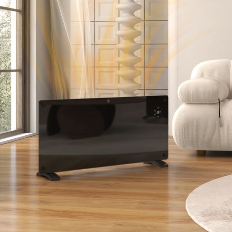 Stufa Elettrica Basso Consumo, 2000W Silenzioso Termoconvettore Elettrica da Parete e Terra, Termosifone Elettrico con Termostato, Timer 24h/Settimanale, Display LED e Telecomando, Nero (1/5)