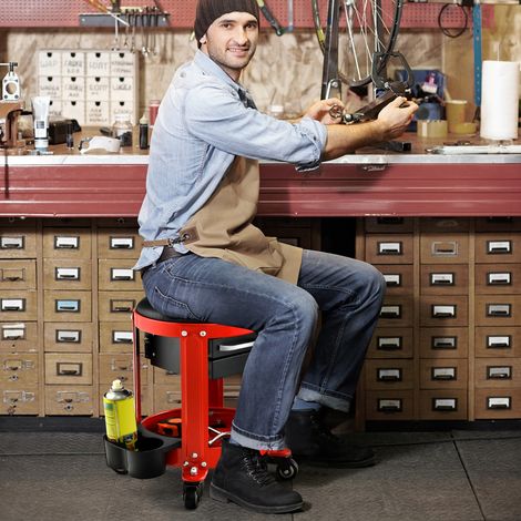 Tabouret d'Atelier Pneumatique avec 4 Roulettes Universelles Plateau à Outils Siège Rembourré 40 x 40 x 43,5 cm 150 kg (1/5)