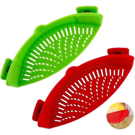 2-teiliges Lebensmittelsieb, universelles Clip-Sieb, hitzebeständiger Silikonfilter, Küchenutensil für Gemüse, Spaghetti, Nudeln, gehackte Lebensmittel.