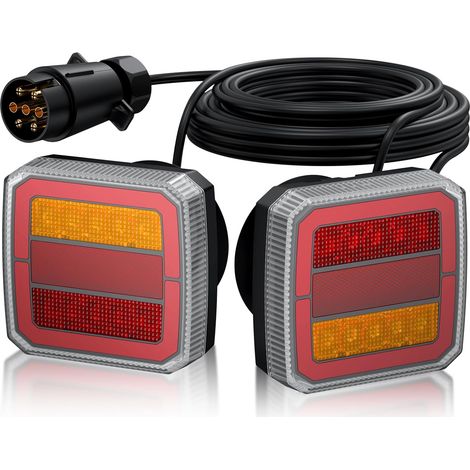 Kit Feux Arrière Remorque LED Magnétiques 40 LEDs 12V-30V Universel Câbles 7,35m+2,4m Double Fixation Magnétique ET Vissée Homologués E-mark IP65 Étanche Prise 7 Broches (1/5)