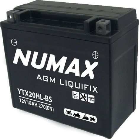 Numax – Batterie moto 12V 18Ah YTX20HLBS – Technologie AGM – CCA 270A – Polarité Plus à droite pour démarrage fiable (1/2)