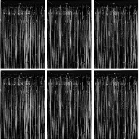 6 Rideau à franges, Aluminium brillant, Noir, 1x2m, Décoration fête anniversaire mariage (1/5)