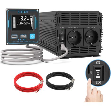 Convertisseur 12v 220v Pure Sine 2000w avec télécommande 2X USB incluant la Fonction ECO et l'isolation galvanique (Génération 4a), Noir (1/5)