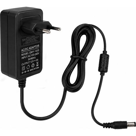12V 3A Adaptateur Secteur 36W Universel, Chargeur AC-DC avec Câble 1m et Connecteur 5,5x2,1mm, Alimentation pour LED, Routeurs, Caméras, Haut-Parleurs, Écrans LCD (1/5)