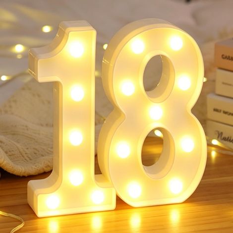 Lampe LED en forme de chiffre 18, chiffres lumineux 1 et 8, blanc chaud, fonctionne avec piles, pour 18e anniversaire, fille et garçon, décoration de fête de mariage (1/5)
