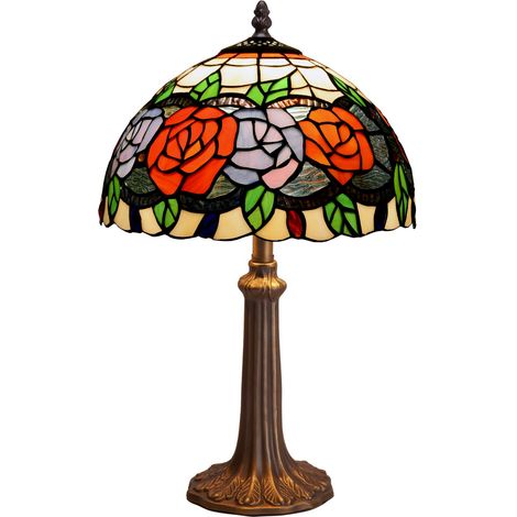 Lampe de table moyenne base en forme d'abat-jour Tiffany diamètre 30 cm Série Rosy
