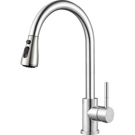 Robinet Cuisine, Pulvérisateur Extractible 2+1 Modes, Rotatif à 360°, Mitigeur Chaud et Froid à Haute Pression en Acier Inoxydable, Design Moderne, Facile à Installer, Durable (1/5)