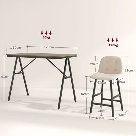 Bargarnitur 5-teilig, Tisch und 4 Stühle, Knopfheftung, dicke Polsterung, Leinenoptik, Beige (1/5)