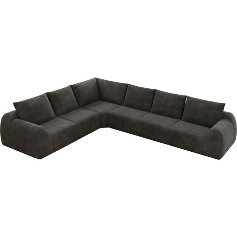 Divano angolare a L 334 cm in tessuto chenille grigio scuro MODENUIT (1/5)