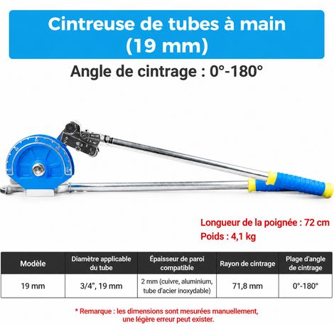 Cintreuse de tubes manuelle 180° modèle amélioré 19 cuivre alu inox 100 kN acier inoxydable 19 10 × 10 × 10 cm 1 g – Livraison gratuite