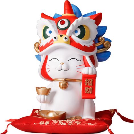 Statuette Chat Porte-Bonheur Blanc - Tirelire Déco pour Bureau ou Commerce (1/5)