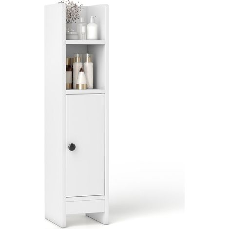 Slim toilet cabinet with 2 open compartments & 2 removable shelves bathroom cabinet white (1/5)