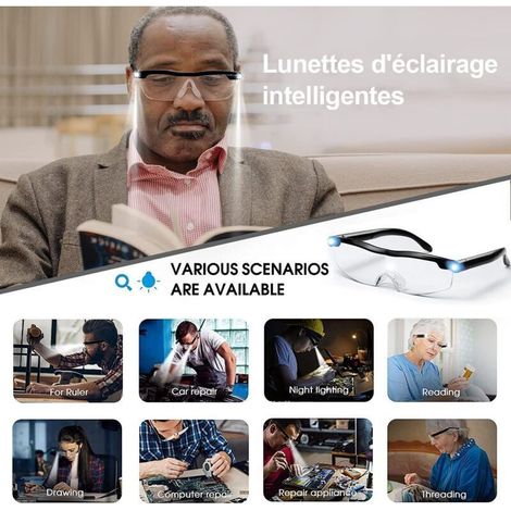 Lunettes de Lecture Loupes Lunette Serre Tête Loupes de Lecture Loupe de Vision puissante avec lumière LED grossissement de 160% pour Lecture,Tous Les Travaux Réparations (1/5)