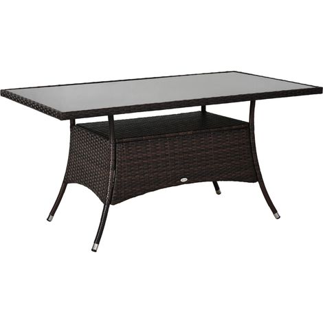 Tavolo da giardino in polyrattan con piano in vetro temperato 150 x 85 x 74 cm marrone nero MODENUIT (1/5)