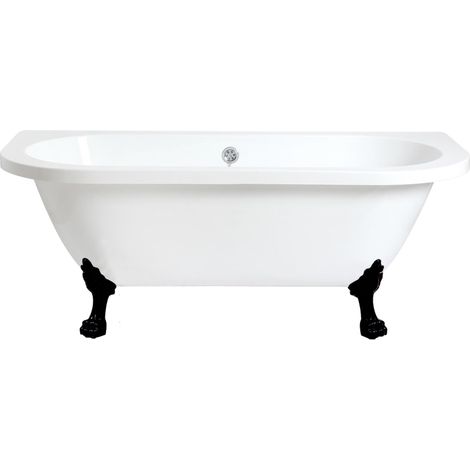 Milano Richmond White 1685mm x 780mm Bathroom Double Ended Freestanding Roll Top Bath with Feet - Large Black Claw Feet
