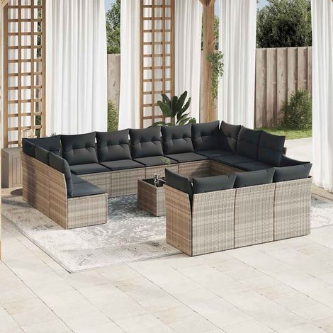Set sofás jardín 14 pzas con cojines ratán sintético gris claro vidaXL (1/3)
