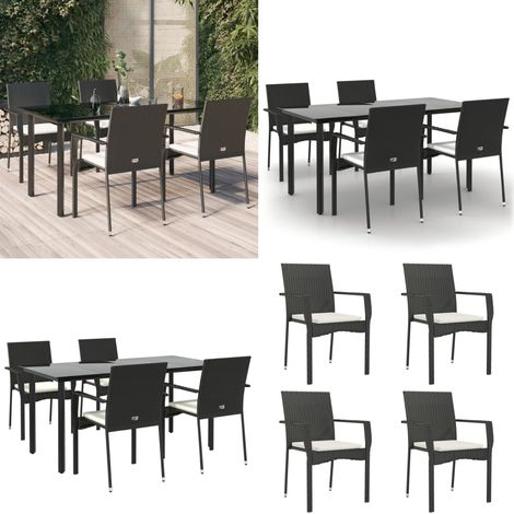 Set de muebles jardín 5 pzas con cojines ratán sintético negro - Muebles de jardín - Sillas de jardín