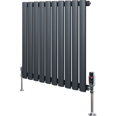 Oval Single Column Radiator & Valves – 600mm x 600mm – Anthracite (1/5)