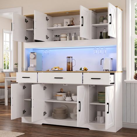 Credenza alta 150 x 40 x 180 cm con luce LED, prese, USB e 2 portabicchieri HAVRYA (1/5)
