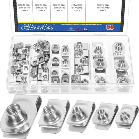 50pcs M4 M5 M6 M8 M10 kit d'écrou à clip en U, écrou à clip fileté en acier inoxydable 304, kit de clip d'écrou en U, écrou en U, clip en U pour voiture (1/5)