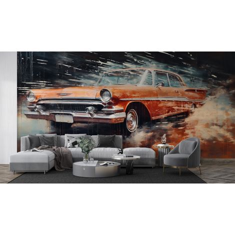 Papier peint voitures - berline vintage américaine orange - 150 x 250 cm (1/2)