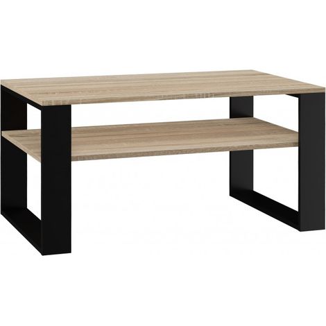 ASISA - Rectangular loft style coffee table - Dimensions 90x58x50 cm - Coffee table with shelf (1/4)