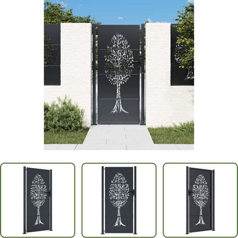 vidaXL Anthrazit - Gartentor Anthrazit 100x200 cm Stahl Baum-Design (1/5)