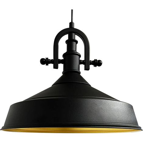 Suspension Industrielle en Métal Noir Peint à la Main – Lustre Vintage E27 Ø41 cm pour Salon (1/5)