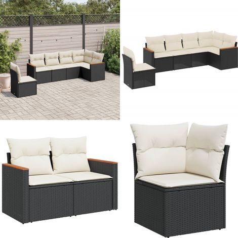 Salon de jardin 6 pcs avec coussins noir résine tressée - Salon De Jardin - Mobilier De Jardin - Salon Extérieur - Set De Canapés - Canapé D'angle - Home & Living (1/5)