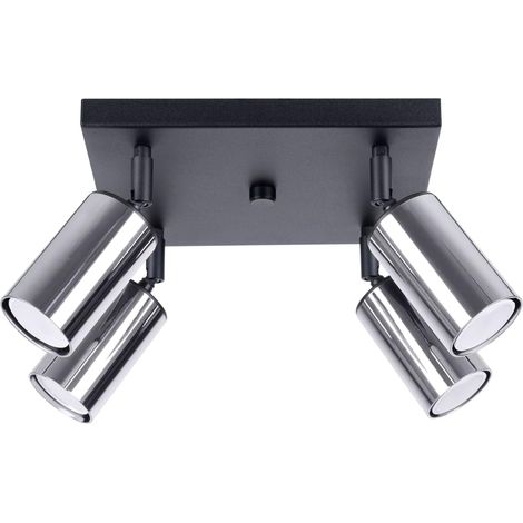 Applique - Plafonnier - Lampe Décorative - Lampe LED - Faible Consommation - GU10, 4x max 10W LED, 230V, 50Hz - Noir/Chrome - 25x25x19cm (1/5)
