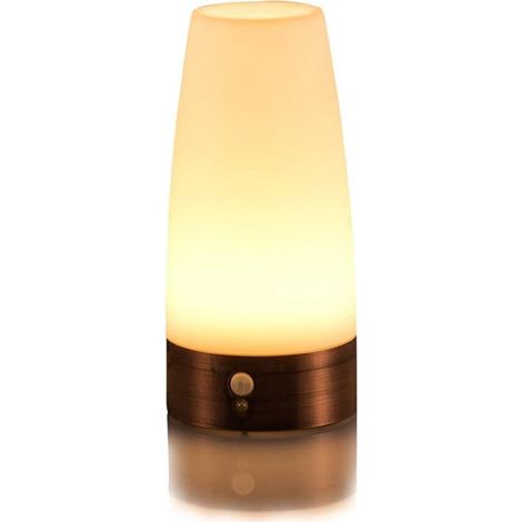 Lampe de table, veilleuse LED rétro, lampe de chevet avec détecteur de mouvement PIR sans fil, plastique, lumière blanche, ronde… (1/5)