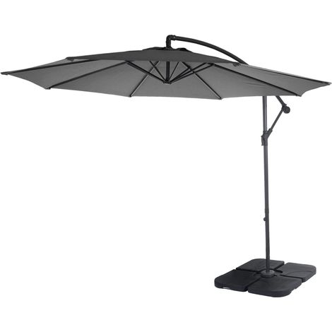 Ombrellone parasole decentrato Ø 3m inclinabile poliestere/acciaio 11kg grigio con supporto 040000944