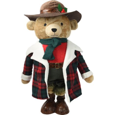 Orsacchiotto country con cappotto a quadri e cappello, decorazioni natalizie in poliestere -117 cm (1/5)
