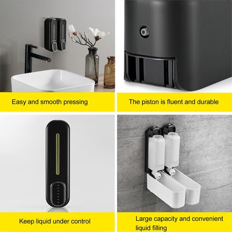 300-ml-Seifenspender mit manueller Druckbetätigung, Wandmontage, schwarz, aus ABS-Kunststoff, für den Hotelgebrauch (1/3)
