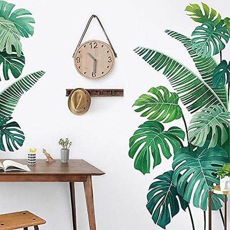 Stickers muraux imperméables et amovibles en forme de feuilles de palmier tropicales pour portes, chambres, fenêtres et salons. (1/5)