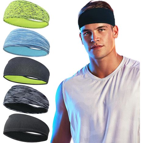 5er-Pack Sportstirnbänder für Herren, atmungsaktives Mesh-Design, wiederverwendbar und waschbar, geeignet für Laufen, Yoga und Fitness-Workouts. (1/3)