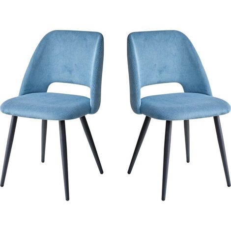 2er-Set Esszimmerstühle mit Cordbezug und Hohlrücken, blau (1/5)