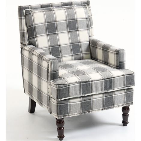 Vintage-Polstersessel mit grau-weiß gestreiftem Bezug und Nietenbesatz, MODENUIT